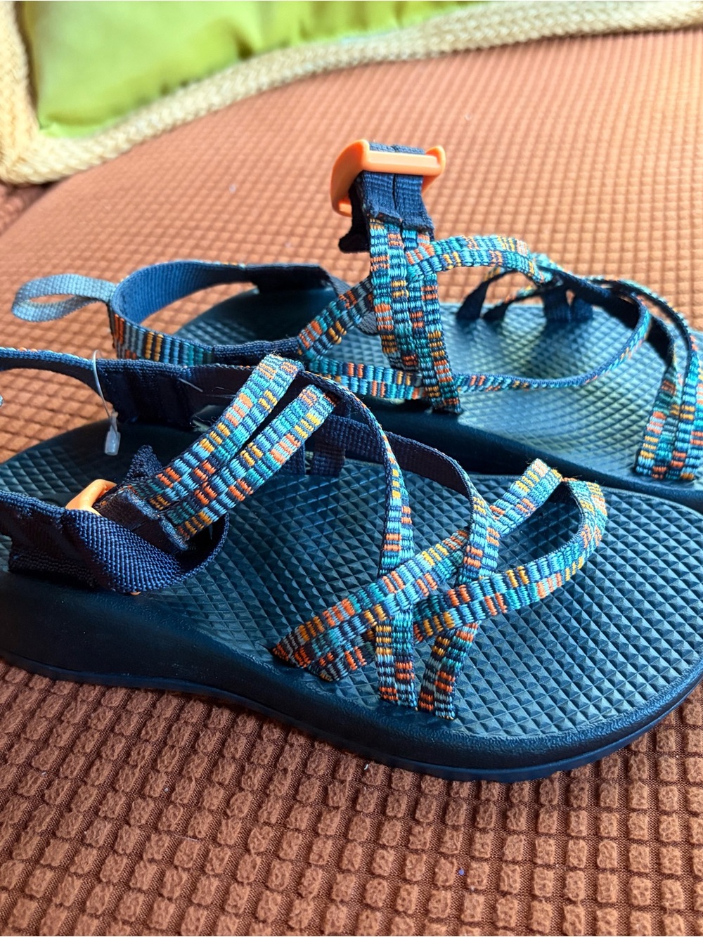 Chaco Kids Teal Strappy Sandals with Orange Accents